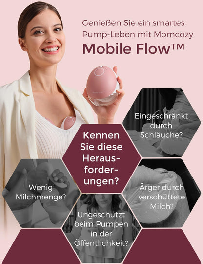 M9 Mobile Flow Elektro-Milchpumpe, handsfree, 2er-Pack rot, App-Steuerung, 15 Stufen, 24 mm Brusthaube, 150 ml