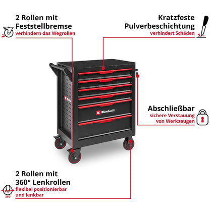 Werkstattwagen unbestückt, 6 Schubladen, Interlocksystem, Kugellagerschienen, Tragkraft 135 kg, Feststellrollen