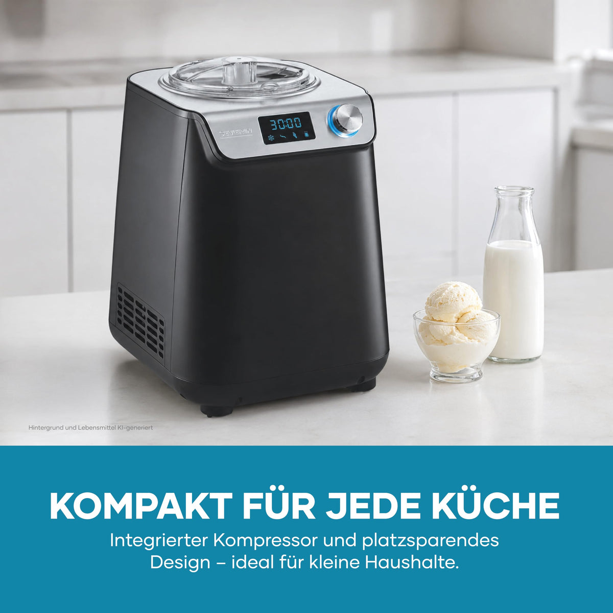Kompakte Eismaschine und Joghurtbereiter mit Kompressor 2 in 1 platzsparend im Slim Design EZ 7407