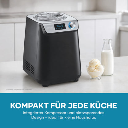 Kompakte Eismaschine und Joghurtbereiter mit Kompressor 2 in 1 platzsparend im Slim Design EZ 7407