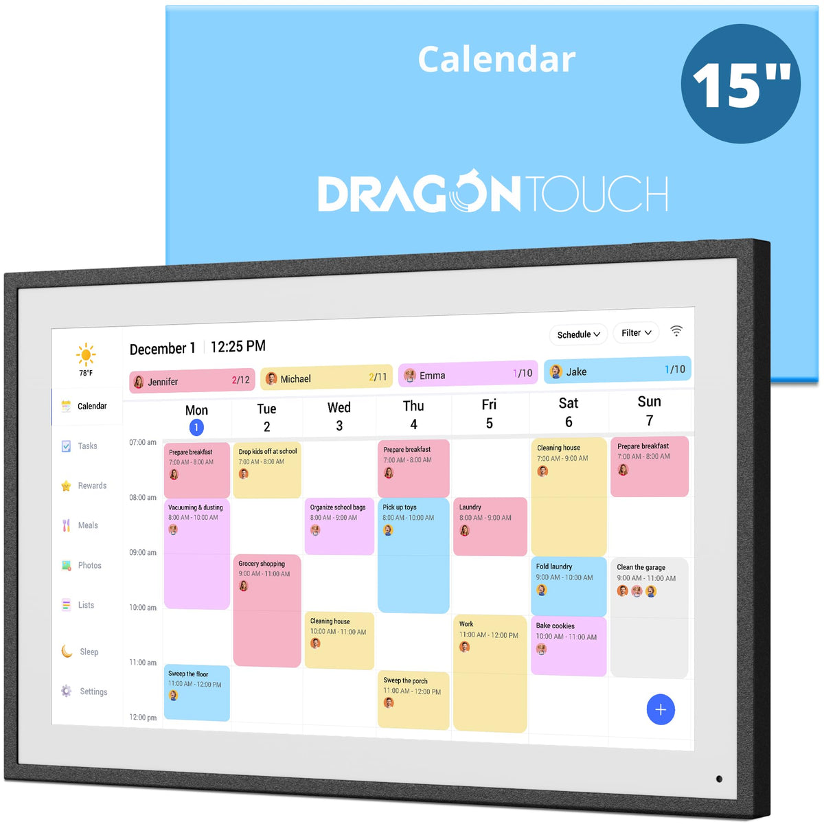 15.6 Zoll Digitaler Wandkalender 1920x1080 FHD, Touchscreen, 32GB, Wandhalterung, Familienplaner, Schwarz
