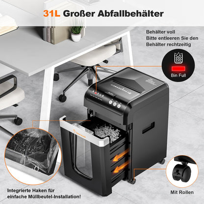 Aktenvernichter AutoFeed 200 Blatt P4 Mikroschnitt 60 Min 31L herausziehbarer Behälter leise 58 dB C283