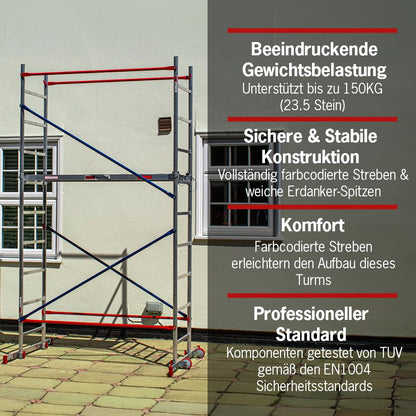Heimwerken Gerüstturm fahrbares Arbeitsgerüst schnelle Montage Aluminium Arbeitsbühne 4 Meter