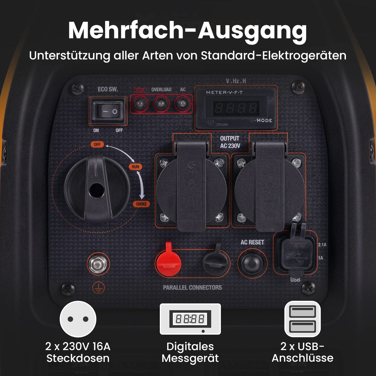 2300W Inverter Stromerzeuger Benzin leise 4 Takt tragbar 18,5kg für Camping Wohnmobil USB 230V Steckdosen