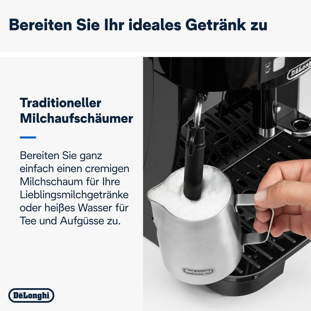 Magnifica S Kaffeevollautomat mit Milchaufschäumer, Espresso und Cappuccino, Bedienfeld, Schwarz ECAM11.112.B
