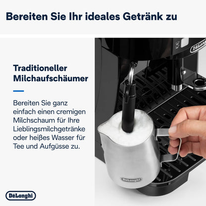 Magnifica S Kaffeevollautomat mit Milchaufschäumer, Espresso und Cappuccino, Bedienfeld, Schwarz ECAM11.112.B
