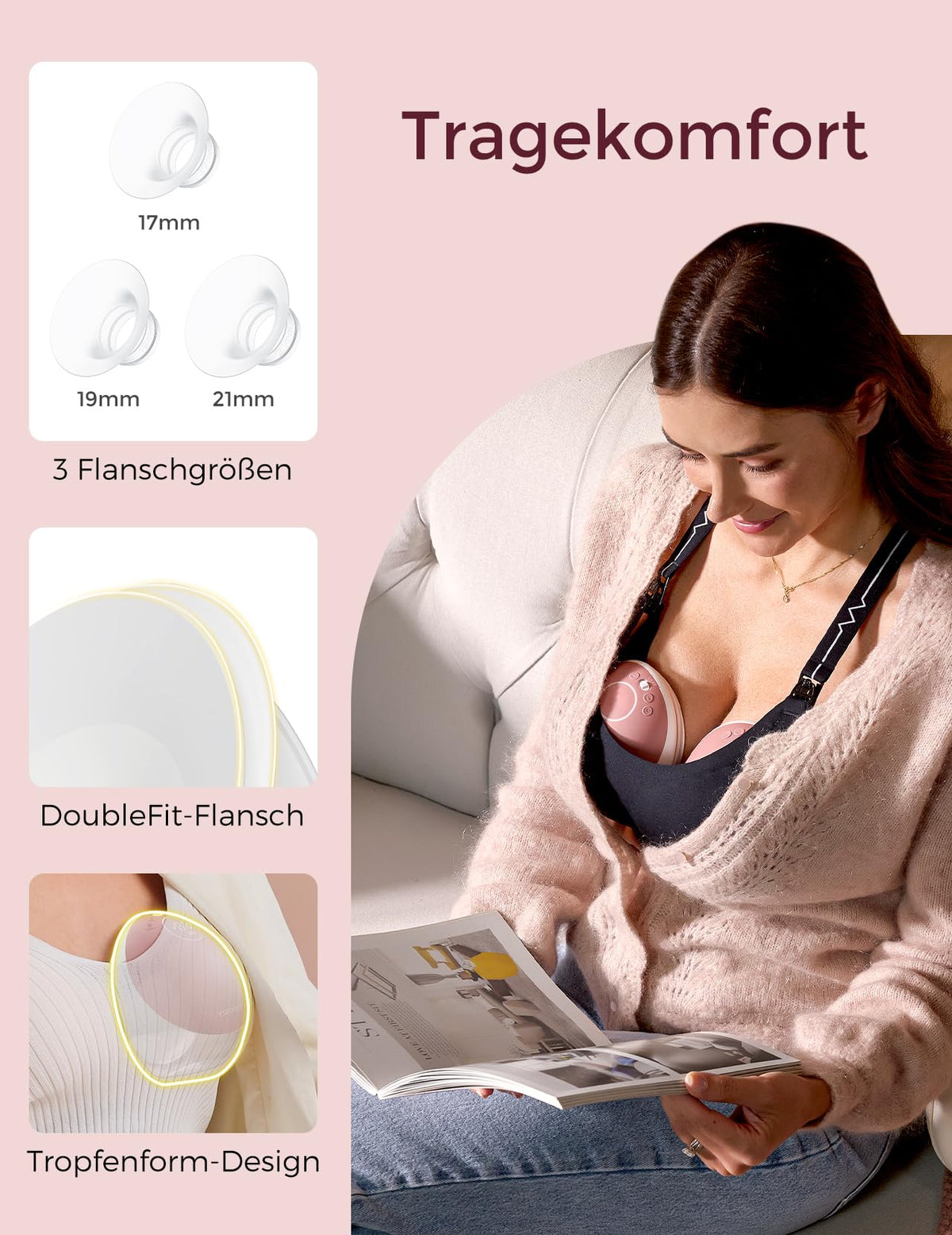 M9 Mobile Flow Elektro-Milchpumpe, handsfree, 2er-Pack rot, App-Steuerung, 15 Stufen, 24 mm Brusthaube, 150 ml