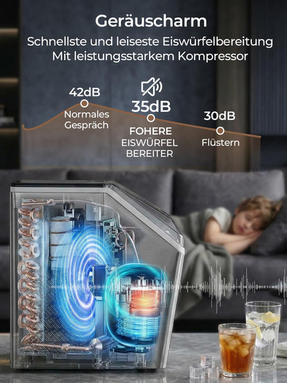 Eiswürfelmaschine Edelstahl 24kg/24h 24 Eiswürfel in 10min 3.2L Dualwasser 40dB Timer Selbstreinigung Abtauung