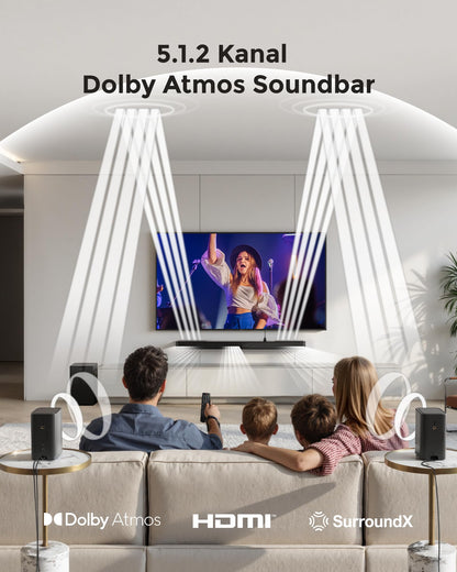 Skywave F40 Boom 5.1.2 Soundbar Dolby Atmos 6.5 Subwoofer 2 Surround Lautsprecher Bluetooth 5.4 HDMI eARC