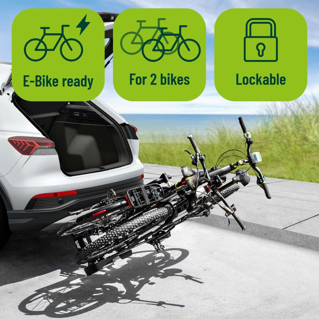 Fahrradträger 2er Premium 2 11521 E-Bike geeignet vormontiert Diebstahlschutz Anhängerkupplung Schwarz Silber