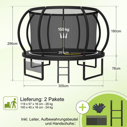 Kindertrampolin Gartentrampolin Ø 228/305/366/427/488 cm GS Zertifikat Sicherheitsnetz rund Leiter Schuhbeutel