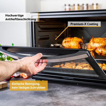 Minibackofen 60L 2000W Pizzaofen 230°C 6 Modi 60 Min Timer 4 Einschubhöhen Backblech Grillrost Drehspieß A++