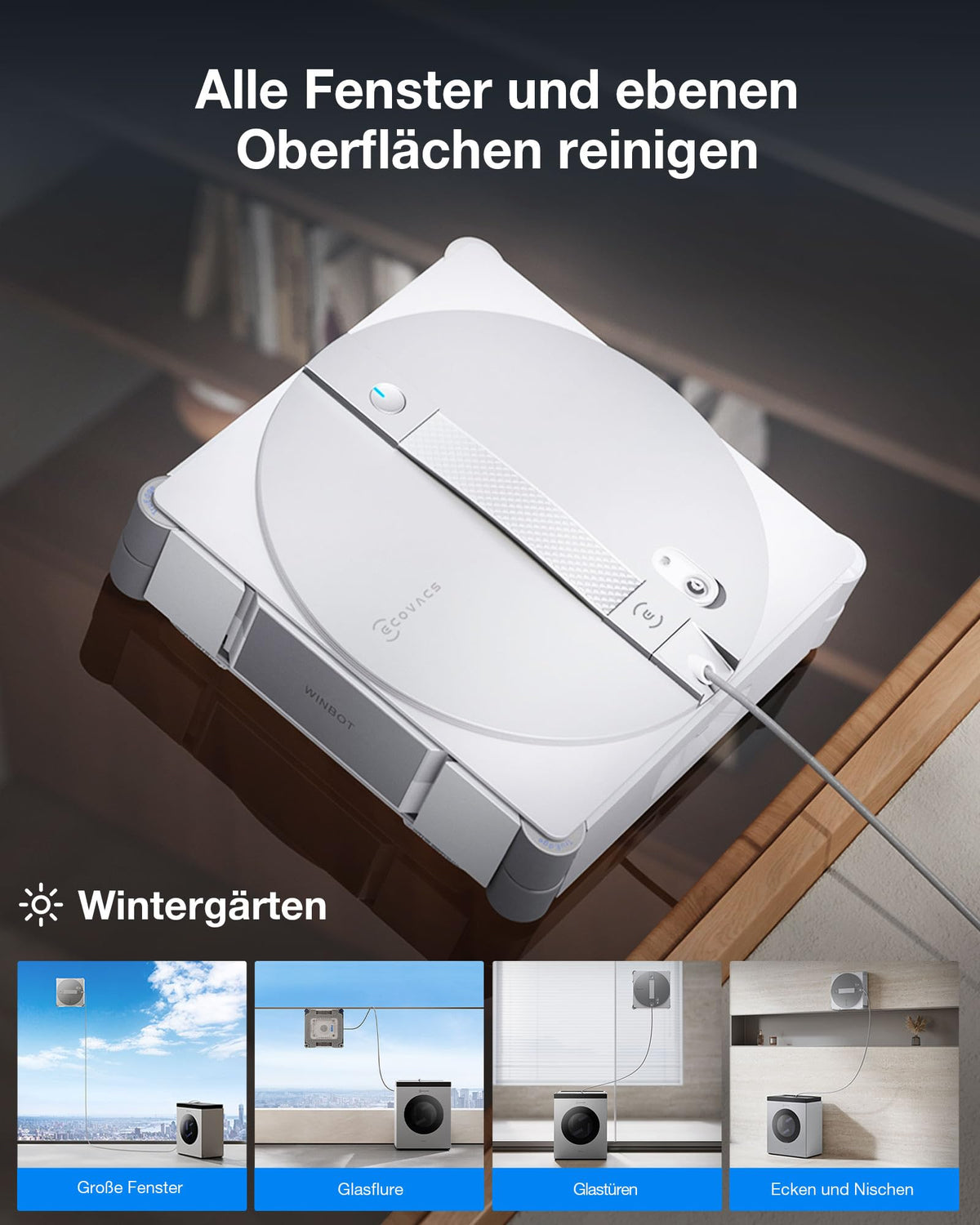 Fensterputzroboter WINBOT W3 OMNI Multifunktionsstation Wischpadreinigung Randreinigung 3 Düsen App Steuerung