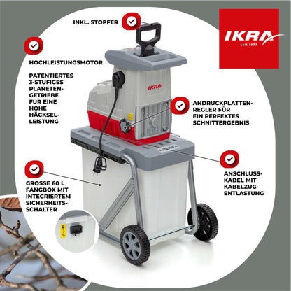 Walzenhäcksler ILH 3000A Aststärke bis 44mm 3000W leise robust wartungsarm automatischer Einzug Rückwärtslauf