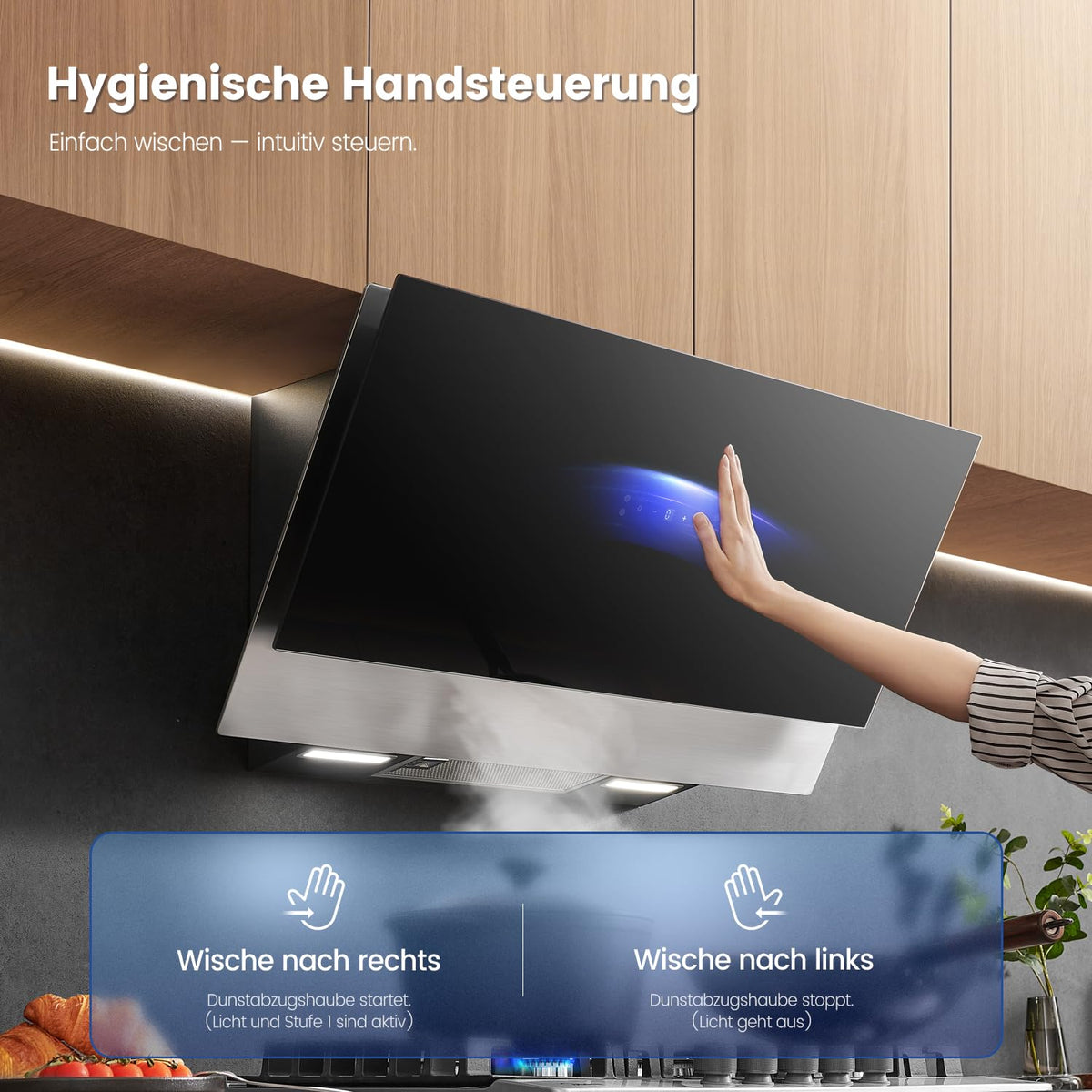 Dunstabzugshaube 90cm A++ 867m³/h ANGJ72B 90PRO EU Umluft Abluft Touch Gestensteuerung 4 Stufen