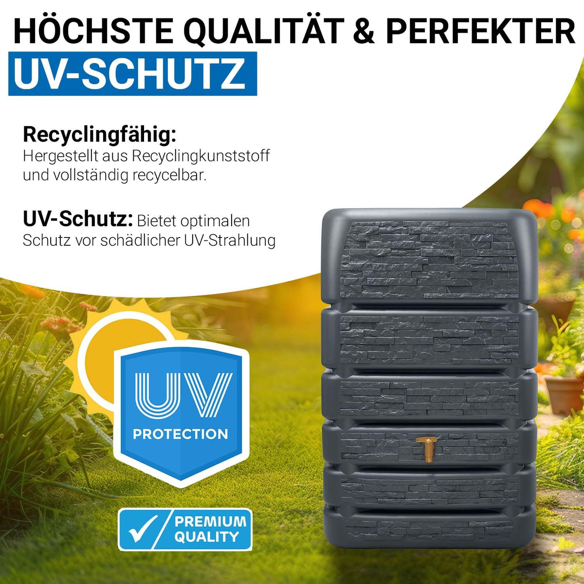 Slim Stone Decor Regentonne Mauertank 510 Liter Anthrazit Steinoptik für Außenbereich Gartenbewässerung