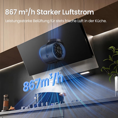 Dunstabzugshaube 90cm A++ 867m³/h ANGJ72B 90PRO EU Umluft Abluft Touch Gestensteuerung 4 Stufen