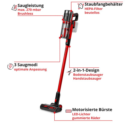 Akku-Stielstaubsauger TE-SV 18/270 BL-Solo PXC 18V Brushless 270mbar beutellos 3 Modi 3fach Filter ohne Akku