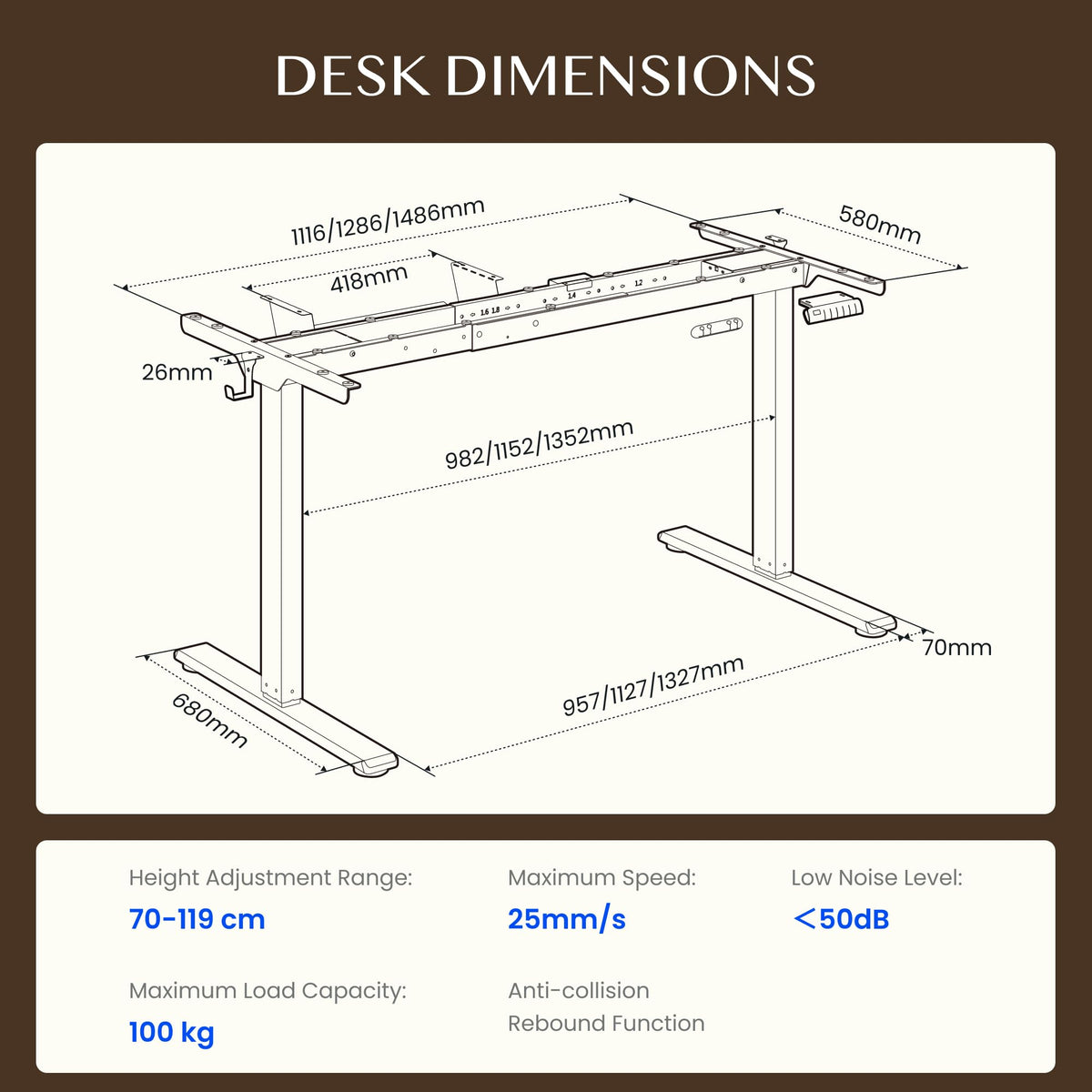 Höhenverstellbares Tischgestell E1 Pro Doppelmotor Kabelmanagement LED Höhenanzeige 4 Speicher Büro Homeoffice