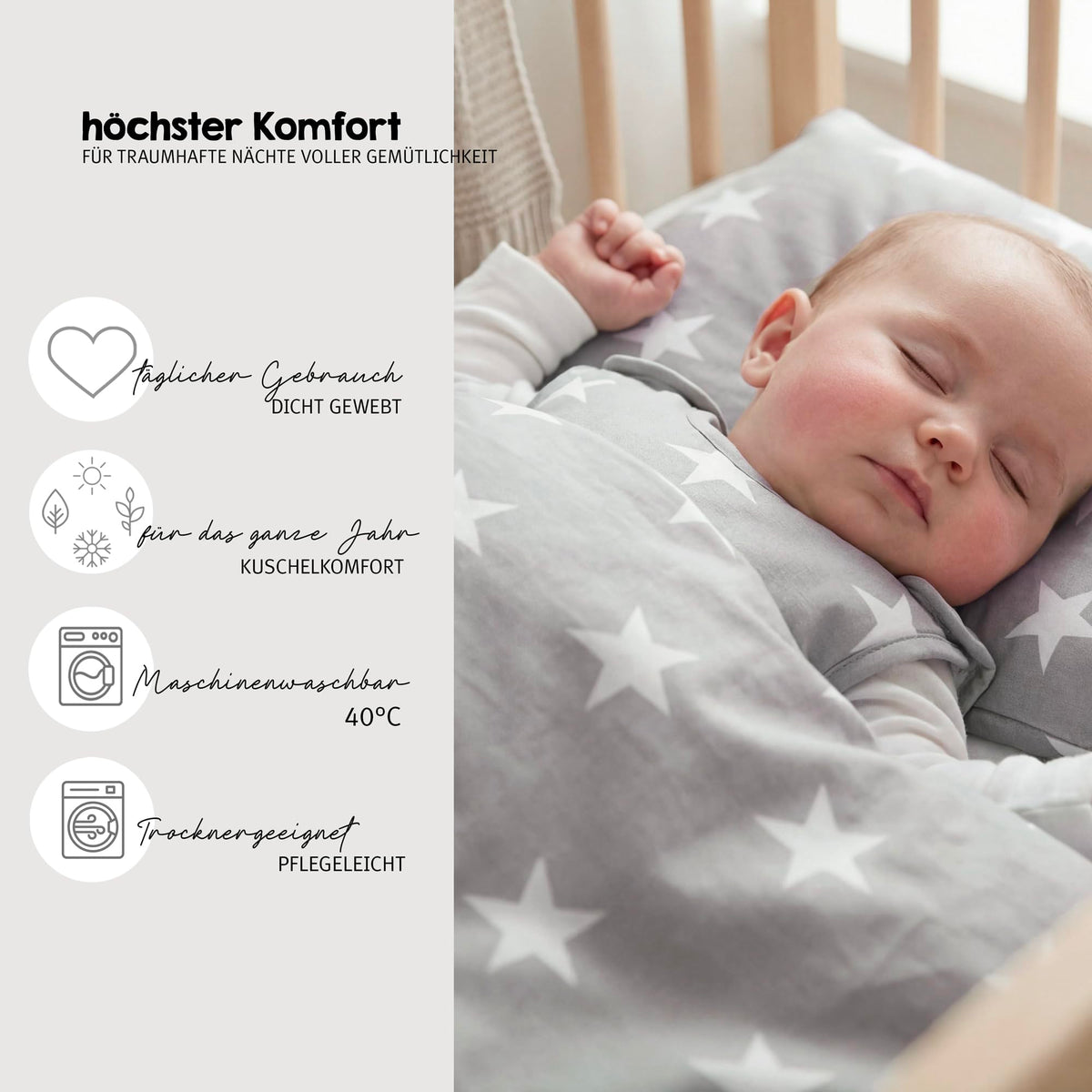 Babybett Set Little Stars 70 x 140 cm mitwachsend umbaubar mit kompletter Textilien Sterne Design höhenverstellbar Holz weiß