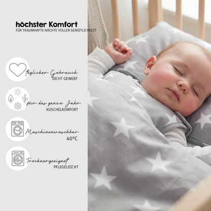 Babybett Set Little Stars 70 x 140 cm mitwachsend umbaubar mit kompletter Textilien Sterne Design höhenverstellbar Holz weiß