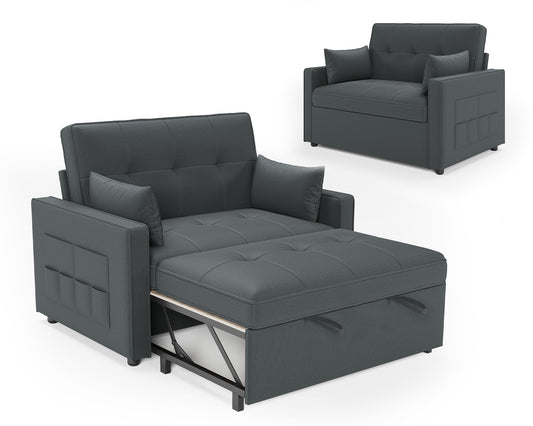 3 in 1 Schlafsofa 186 x 122 cm, Grau, verstellbare Rückenlehne, 12 cm Komfortpolster, Massivholz Metallrahmen