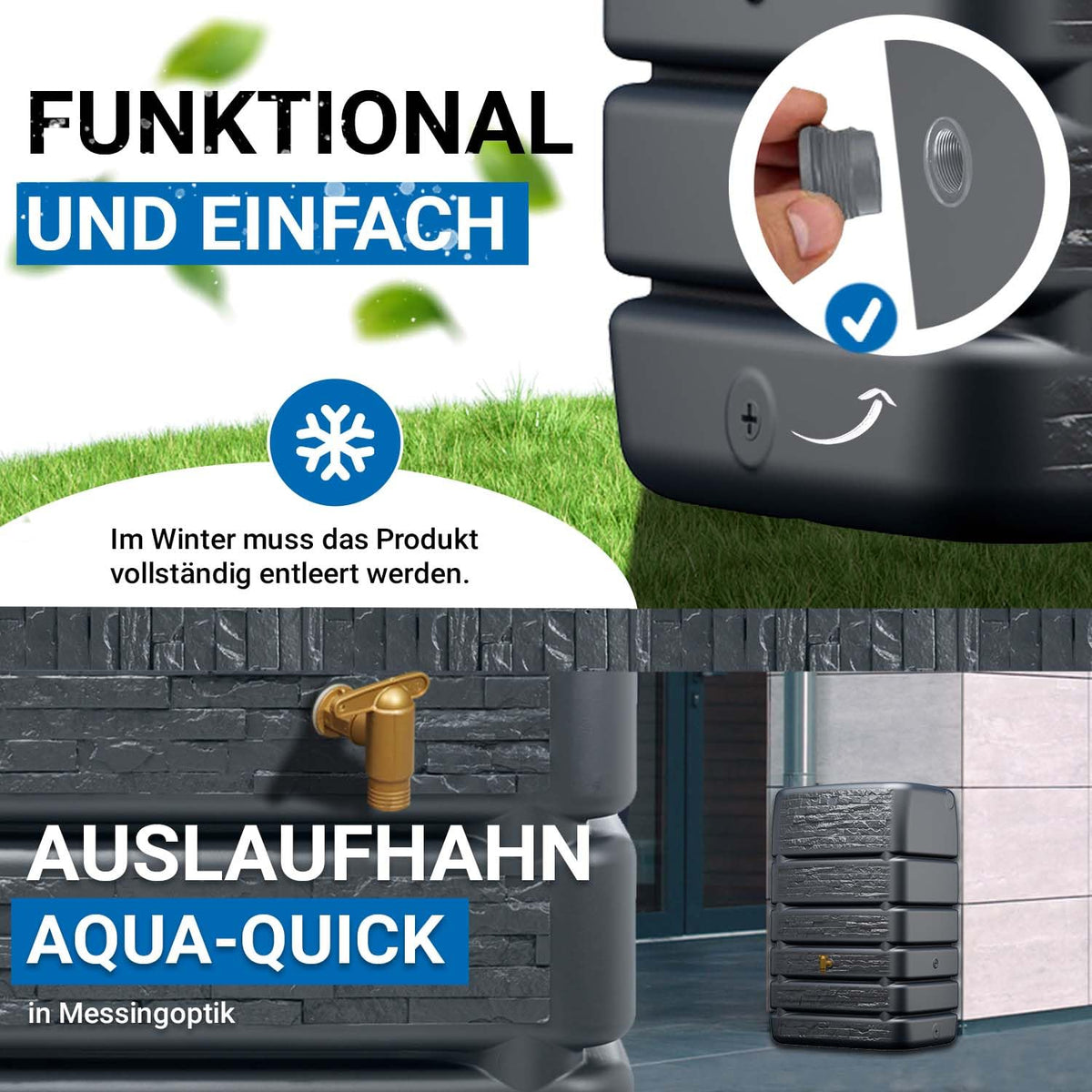 Slim Stone Decor Regentonne Mauertank 510 Liter Anthrazit Steinoptik für Außenbereich Gartenbewässerung