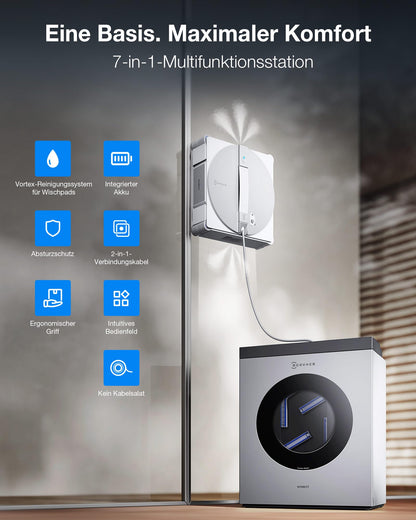 Fensterputzroboter WINBOT W3 OMNI Multifunktionsstation Wischpadreinigung Randreinigung 3 Düsen App Steuerung