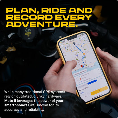 Moto II Motorradnavi, Globalnavigation, Minikartenschnittstelle, 14h Akku, IP67, USB C, Riemenhalterung