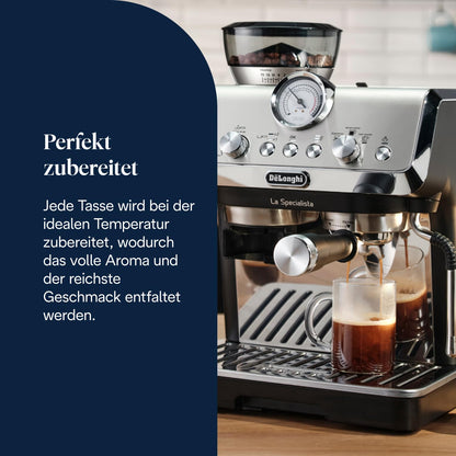 Siebträgermaschine La Specialista Arte EC9155.MB 8 Mahlgrade 15 Bar 3 Temperaturen Milchschaumdüse Barista Kit