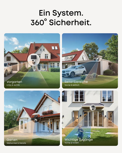 S4 Außenkamera 4K UHD Farbnachtsicht 8x Hybridzoom Solar 360° Multikamera Auto Tracking für HomeBase S380