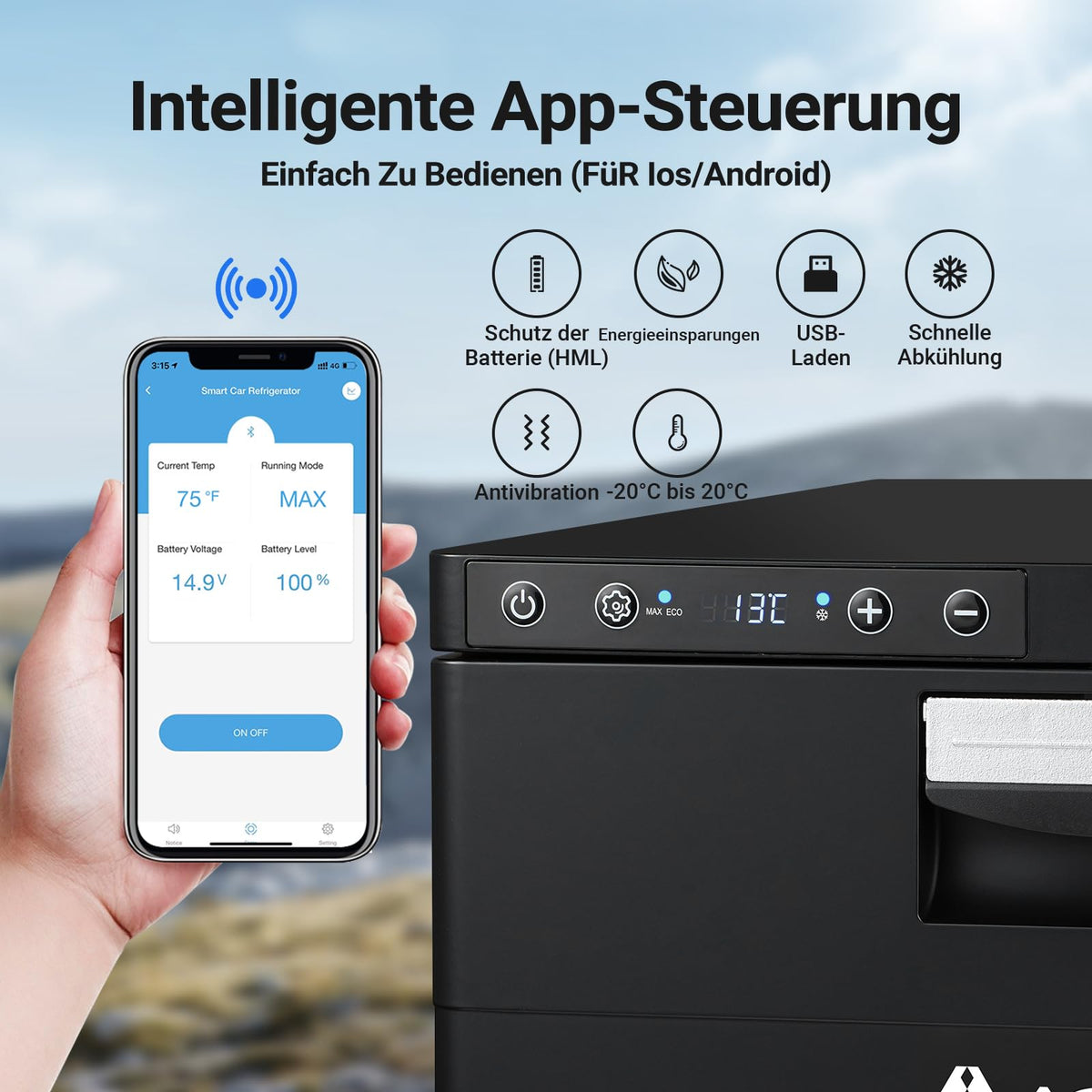 31L Schublade Kompressor Kühlbox 12V/24V App Steuerung -20°C bis 20°C Max Eco Modus für Auto LKW Boot Camping