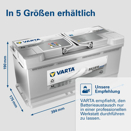 Silver Dynamic AGM Batterie A4 Start Stop xEV 12V 105Ah 950A Starterbatterie für Autos mit hohem Energiebedarf