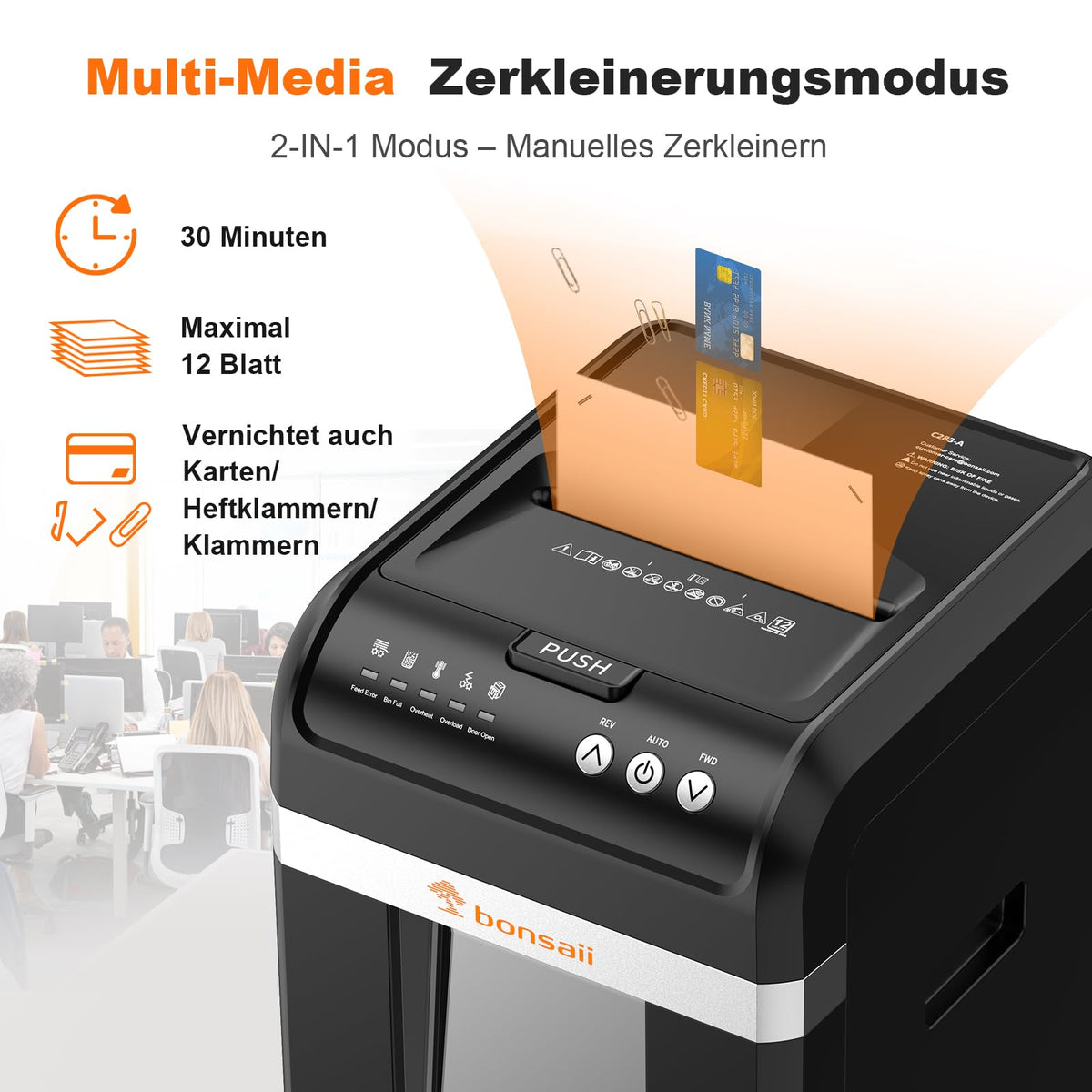 Aktenvernichter AutoFeed 200 Blatt P4 Mikroschnitt 60 Min 31L herausziehbarer Behälter leise 58 dB C283