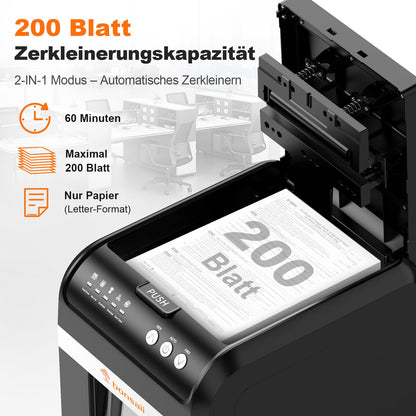 Aktenvernichter AutoFeed 200 Blatt P4 Mikroschnitt 60 Min 31L herausziehbarer Behälter leise 58 dB C283