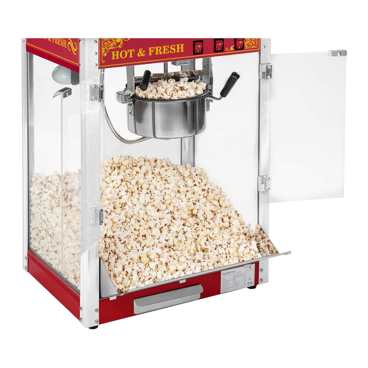 Leistungsstarke Popcornmaschine 1500 Watt 5 kg pro Stunde Retro Vintage Design Rot für Gewerbe