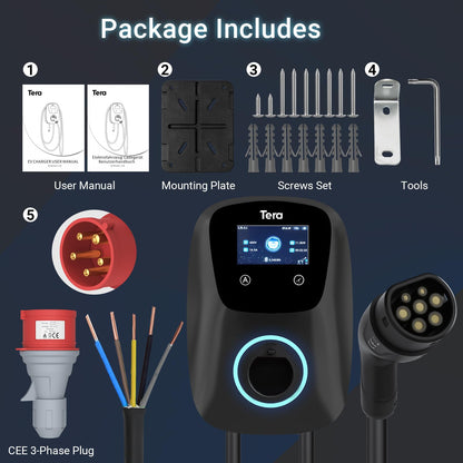 EV Wallbox Typ 2 11kW 16A 400V CEE 3 Phasen Stecker App WLAN Bluetooth 7m Ladekabel Wandhalter CE TÜV PHEV W01