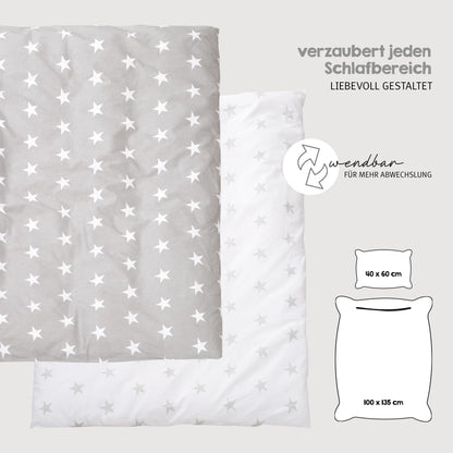 Babybett Set Little Stars 70 x 140 cm mitwachsend umbaubar mit kompletter Textilien Sterne Design höhenverstellbar Holz weiß