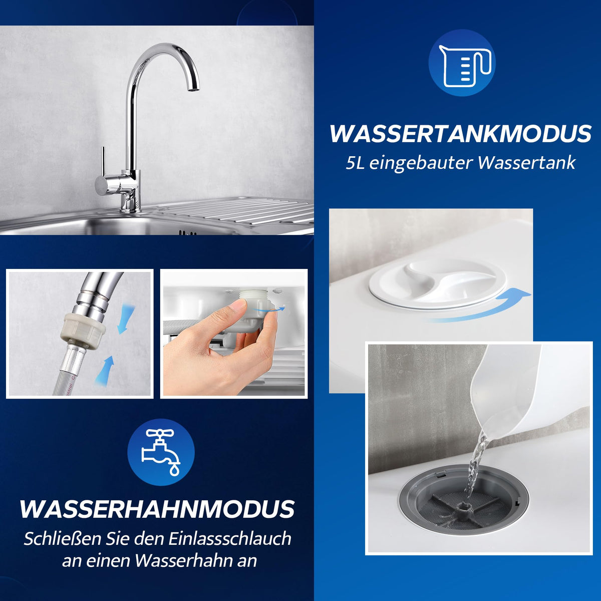 Mini Tischgeschirrspüler, 5+1 Programme, 5L Wassertank, Touch Control LED Display, Energieklasse D