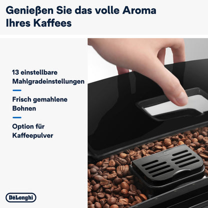 Magnifica S Kaffeevollautomat mit Milchaufschäumer, Espresso und Cappuccino, Bedienfeld, Schwarz ECAM11.112.B
