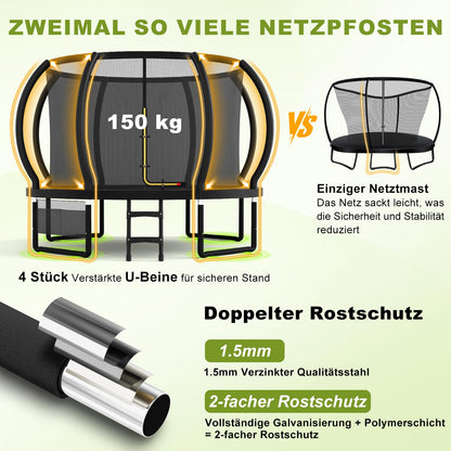 Kindertrampolin Gartentrampolin Ø 228/305/366/427/488 cm GS Zertifikat Sicherheitsnetz rund Leiter Schuhbeutel