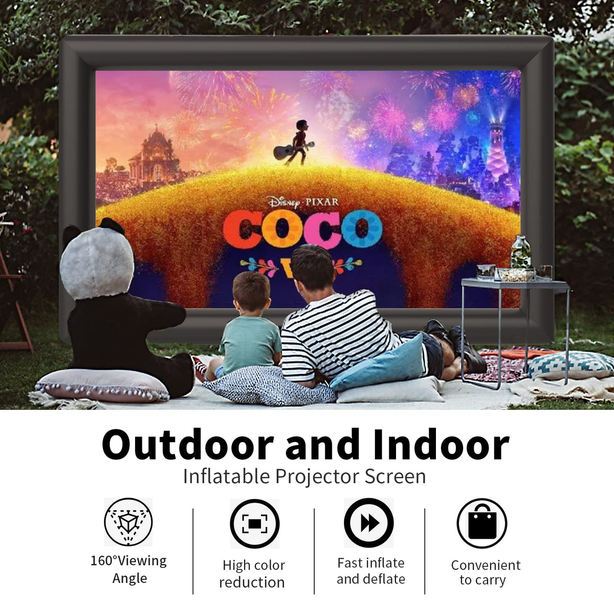 Aufblasbare Beamer Leinwand, Stand und Gebläse, Front und Rückprojektion, Indoor Outdoor tragbar, 16:9, 20 Fuß