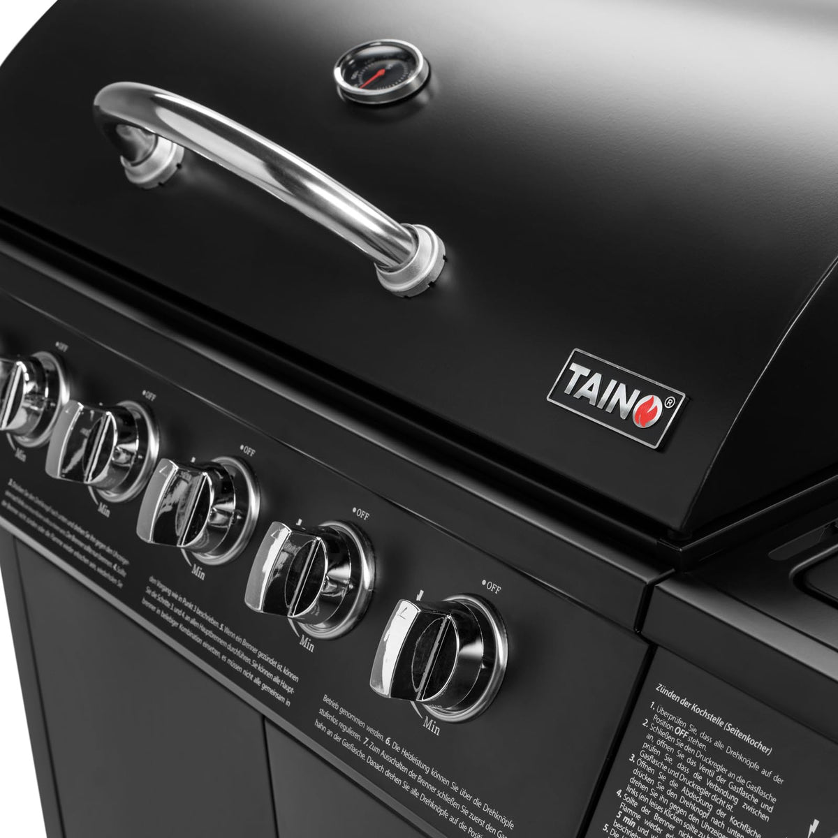 Basic 6 plus 1 BBQ Gasgrill Grillwagen mit Edelstahlbrenner und Seitenkocher für Garten und Terrasse