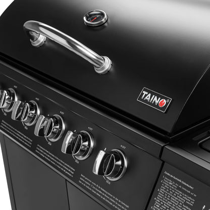 Basic 6 plus 1 BBQ Gasgrill Grillwagen mit Edelstahlbrenner und Seitenkocher für Garten und Terrasse