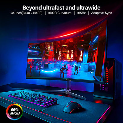 34 zoll ultrawide curved gaming monitor 165Hz UWQHD 3440x1440 1500R VA höhenverstellung DP HDMI VESA 75x75