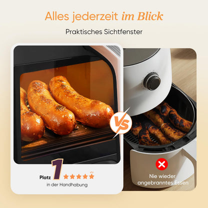 Airfryer, Mit Sichtfenster, 8,5L Heißluftfritteuse 2 Kammern, NTC-Tech für präzise Temperaturkontrolle, Gold
