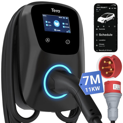 EV Wallbox Typ 2 11kW 16A 400V CEE 3 Phasen Stecker App WLAN Bluetooth 7m Ladekabel Wandhalter CE TÜV PHEV W01