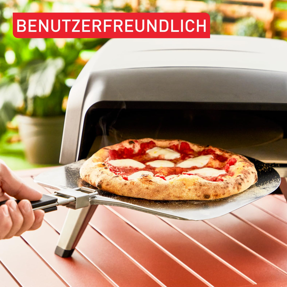 Pizza Pronto Gaspizzaofen für Außen bis 400°C, Temperaturregler, Drehstein, Pizzaschieber, Edelstahl JM413015