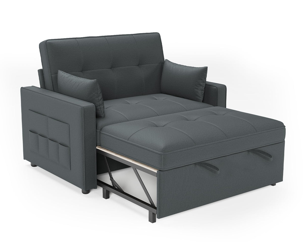 3 in 1 Schlafsofa 186 x 122 cm, Grau, verstellbare Rückenlehne, 12 cm Komfortpolster, Massivholz Metallrahmen