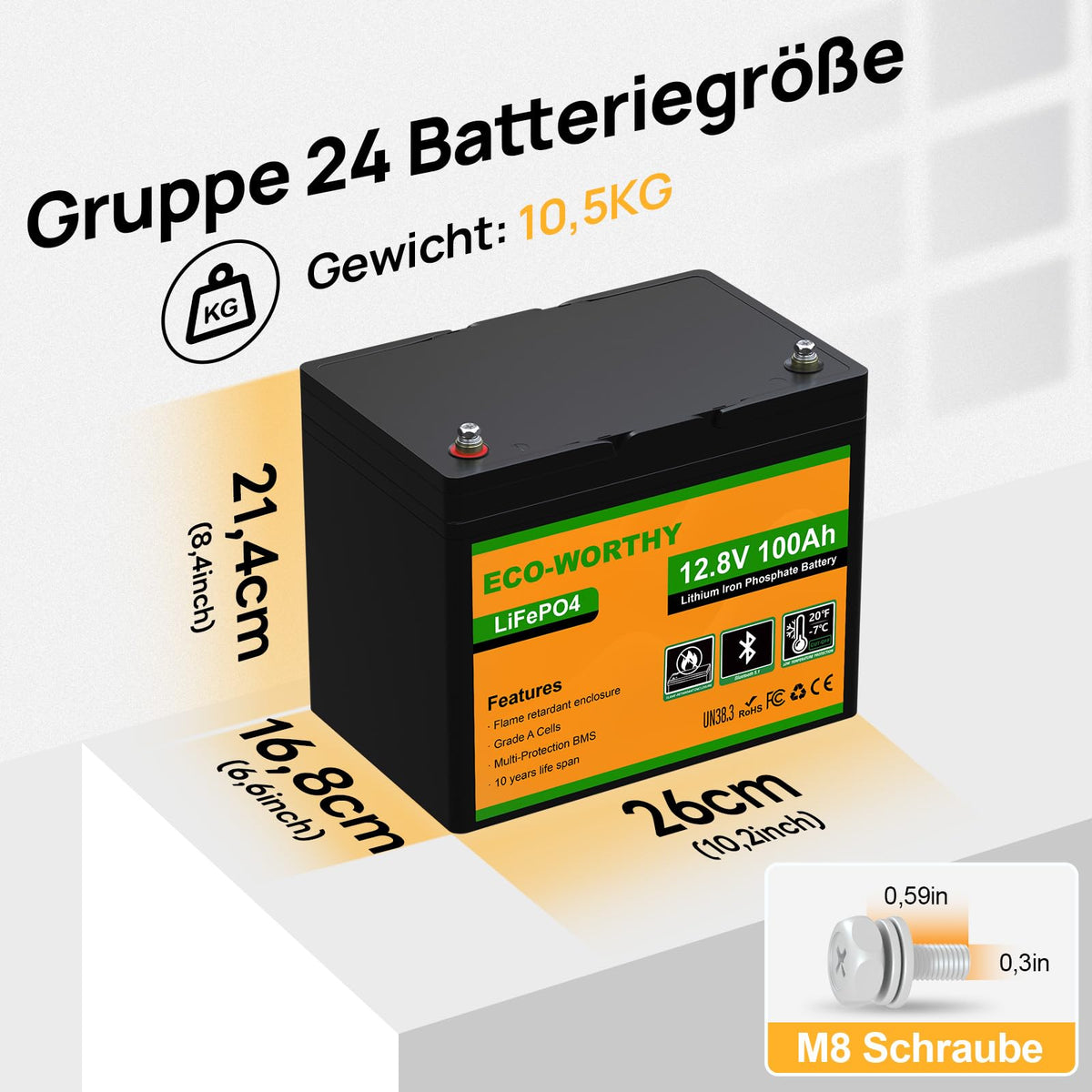 LiFePO4 12V 100Ah Bluetooth mit 12/24V 20A Ladegerät BMS Niedrigtemperaturschutz für Wohnmobil Boot Wohnwagen